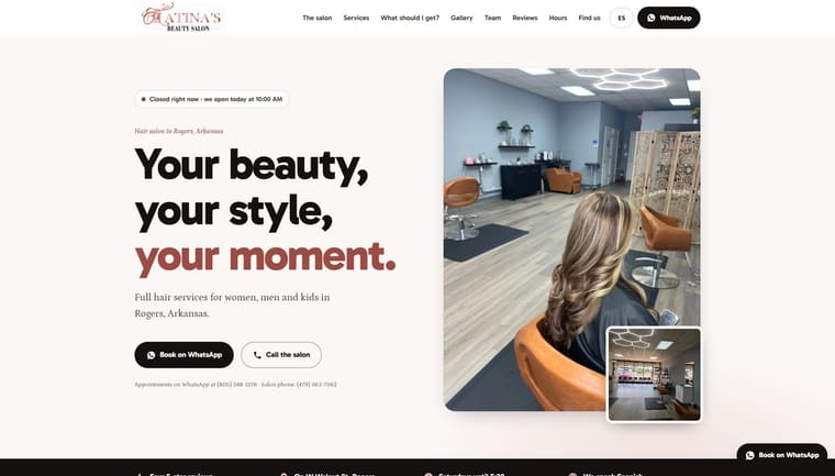 Sitio web de Latina's Beauty Salon, salón de belleza en Rogers, Arkansas