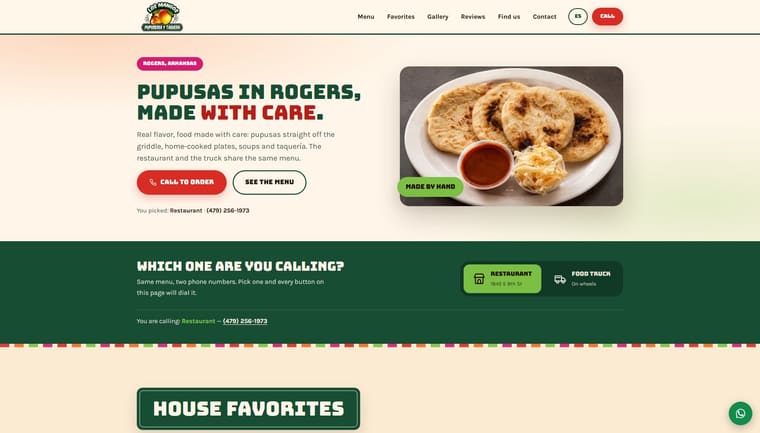Sitio web de Los Mangos, restaurante y food truck de pupusas en Rogers